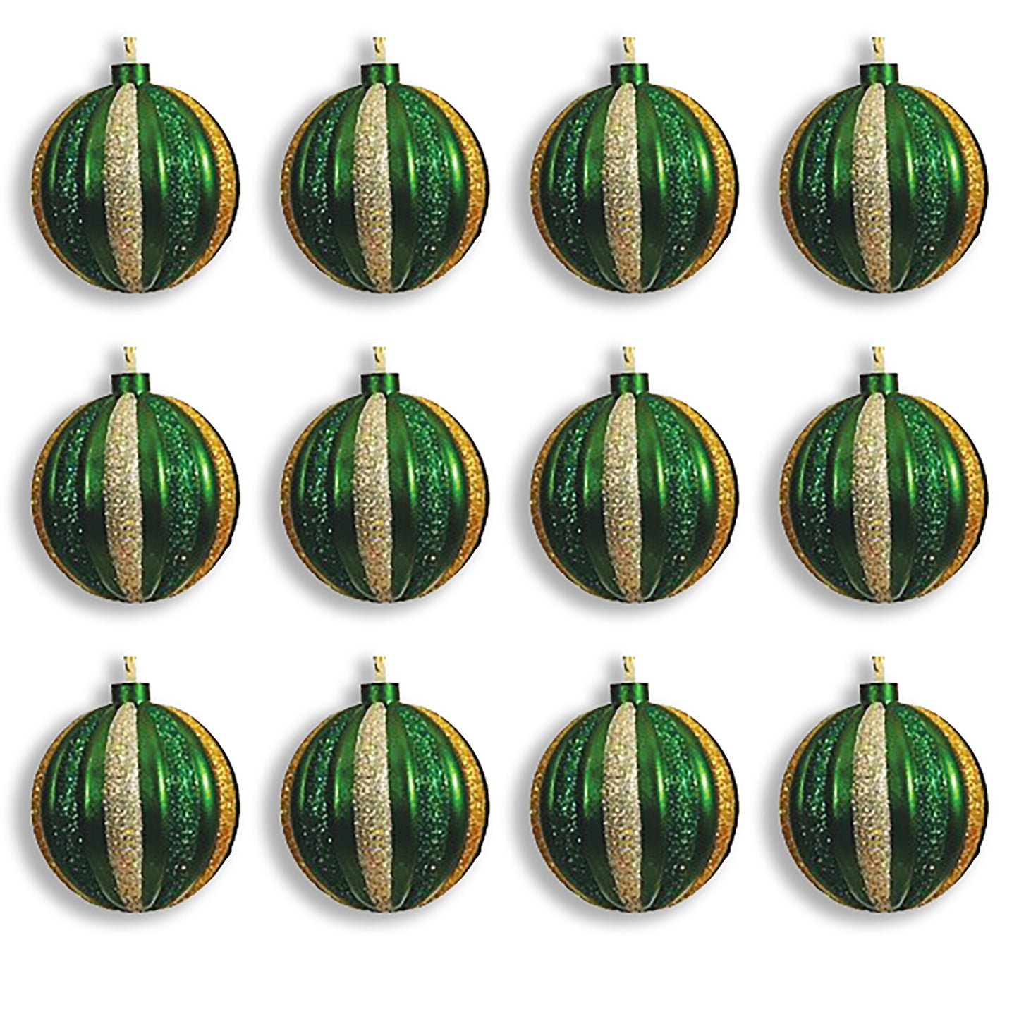 12 Pack 100mm Green, Silver, and Gold Ornament Ball