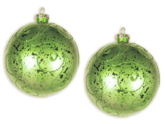 2 Pack 120mm Lime Green Ornament Ball with Lime Green Glitter Design