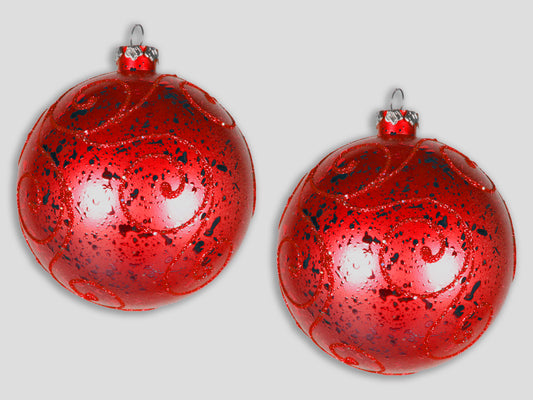 2 Pack 120mm Red Ornament Ball with Red Glitter Design