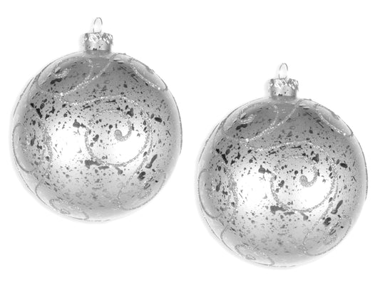 2 Pack 120mm Silver Ornament Ball with Silver Glitter Design