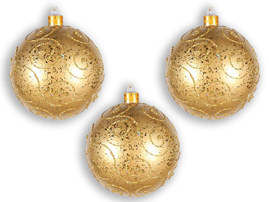 3 Pack 140mm Gold Ball Ornament with Gold Glitter Design