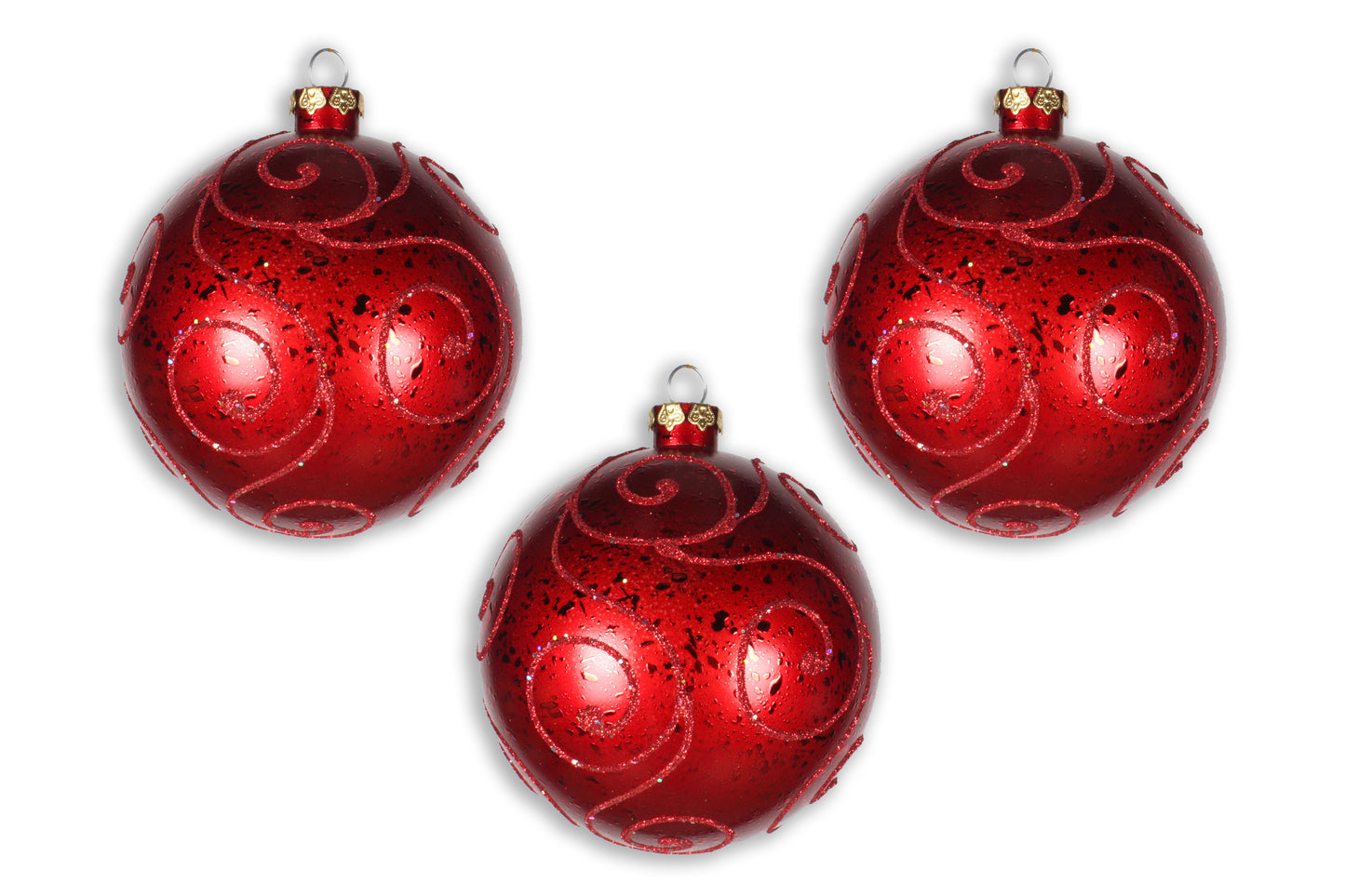 3 Pack 140mm Red Ball Ornament with Red Glitter Design