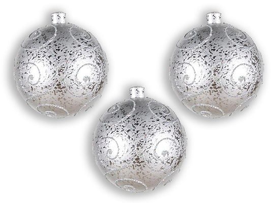 3 Pack 140mm Silver Ball Ornament with Silver Glitter Design