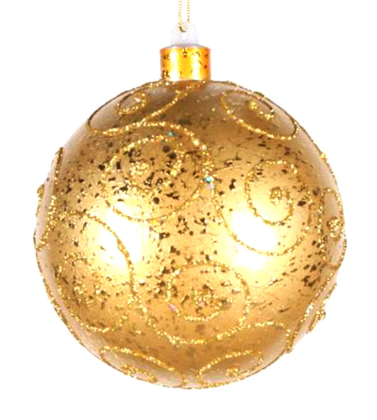 Gold Ball 200mm Ornament with Gold Glitter Design