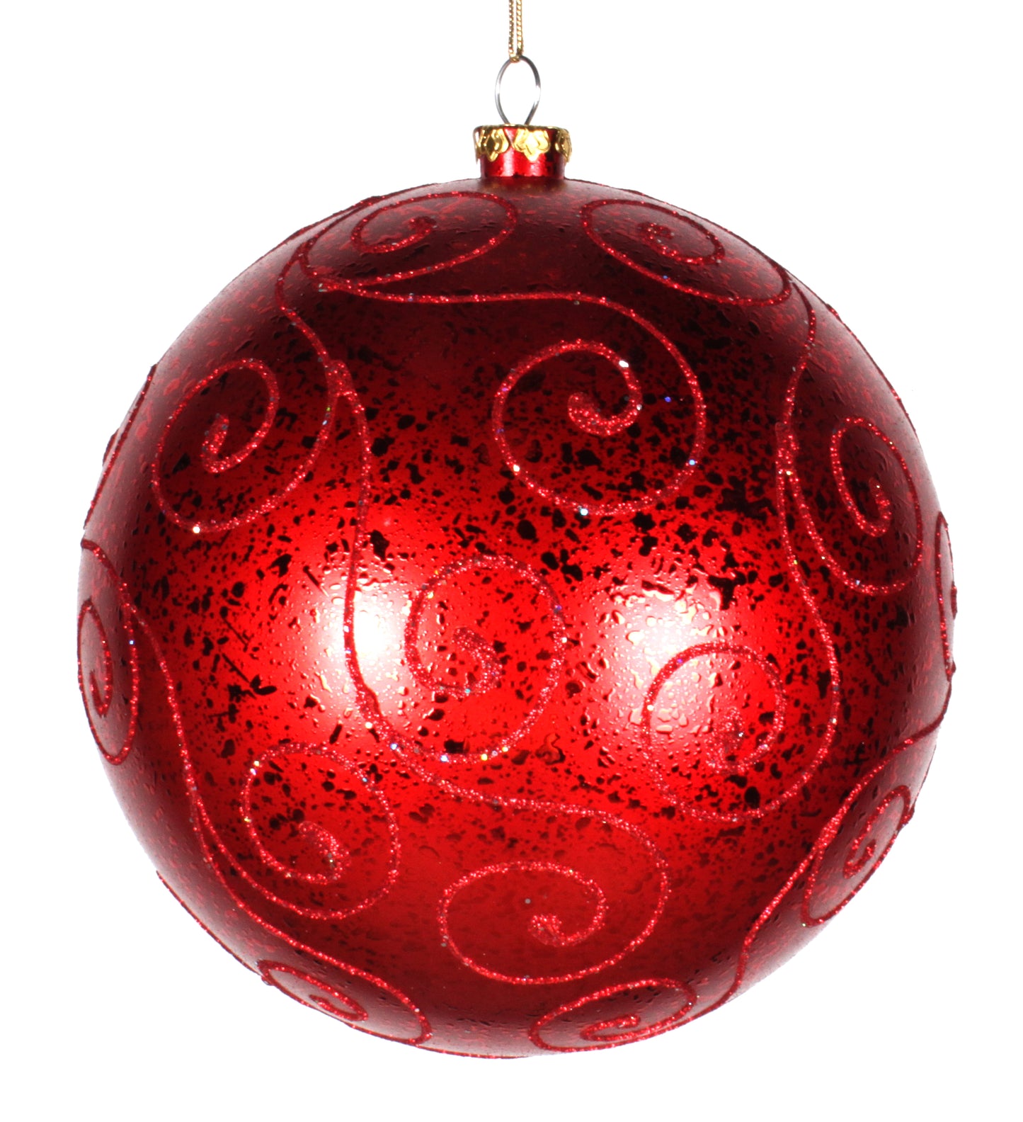 Red Ball 200mm Ornament with Red Glitter Design