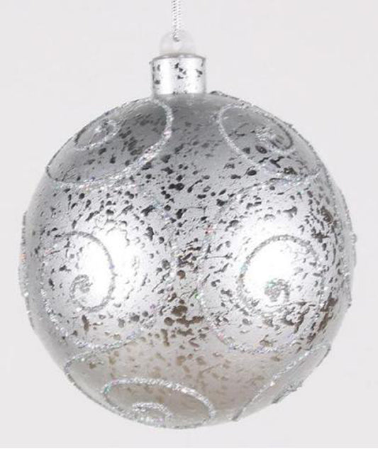 Silver Ball 200mm Ornament with Silver Glitter Design