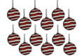 12 Pack of Red and White Wavy Ball Ornaments with Glitter Enhancements