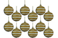 12 Pack of Gold and White Wavy Ball Ornaments with Glitter Enhancements