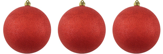 3 Pack 150mm 6" Glitter Red Ball Ornament