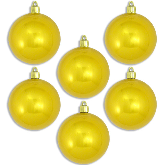 6 Pack 100mm 4" Shiny Yellow Ball Ornaments