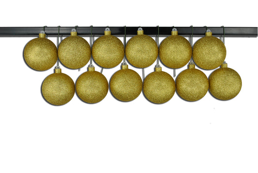 12 Pack 100mm 4" Gold Glitter Ball Ornament with Wire