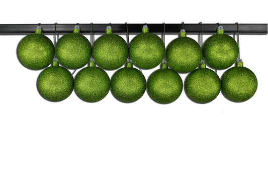 12 Pack 100mm 4" Lime Green Glitter Ball Ornament with Wire