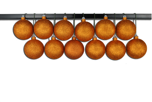 12 Pack 100mm 4" Orange Glitter Ball Ornament with Wire