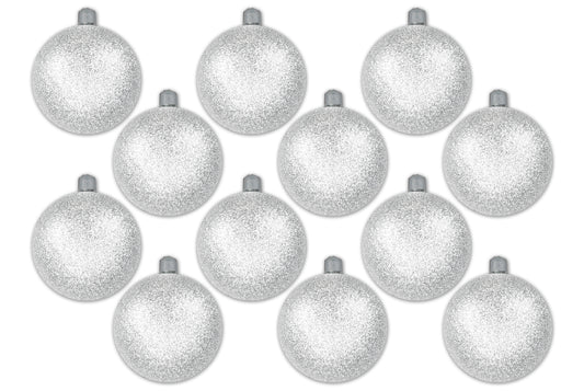 12 Pack 100mm 4" White Glitter Ball Ornament with Wire