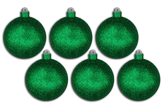 6 Pack 120mm 5" Green Glitter Ball Ornament with Wire