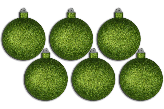 6 Pack 120mm 5" Lime Green Glitter Ball Ornament with Wire