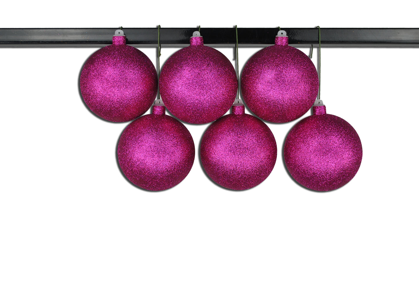 6 Pack 120mm 5" Pink Glitter Ball Ornament with Wire