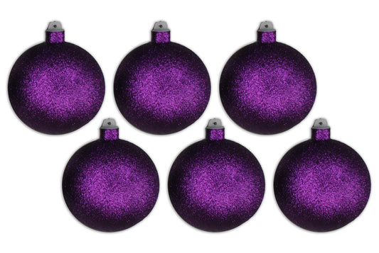 6 Pack 120mm 5" Purple Glitter Ball Ornament with Wire