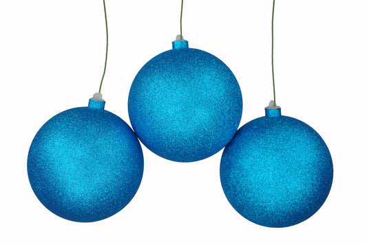 3 Pack 140mm 5.5" Aqua Glitter Ball Ornament with Wire