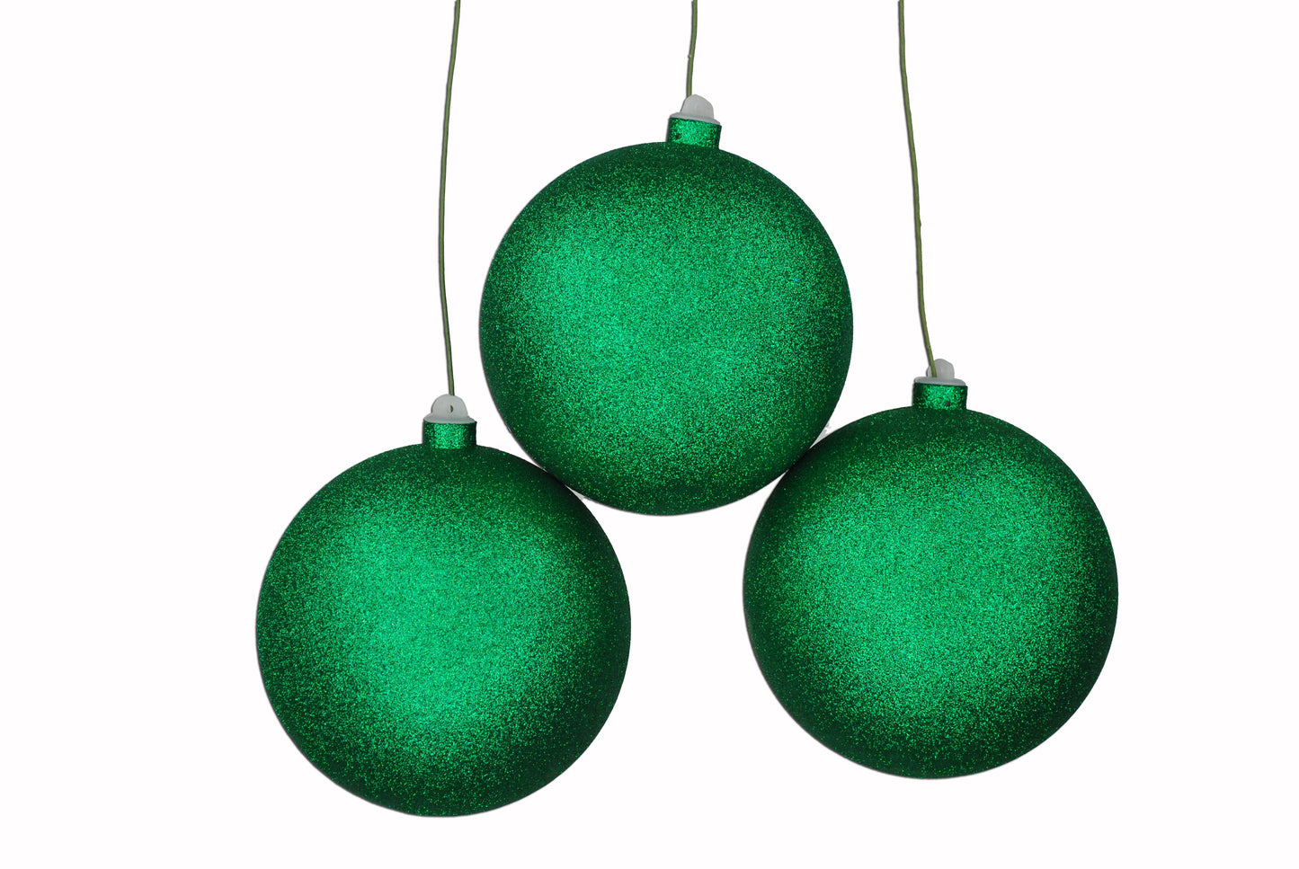 3 Pack 140mm 5.5" Green Glitter Ball Ornament with Wire