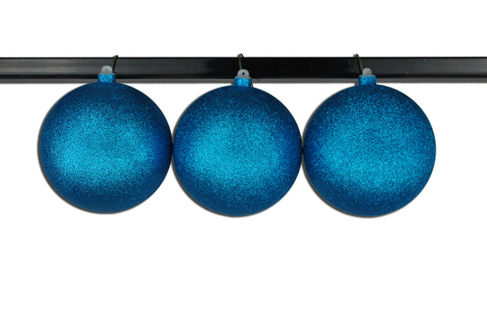 3 Pack 150mm 6" Aqua Glitter Ball Ornament with Wire