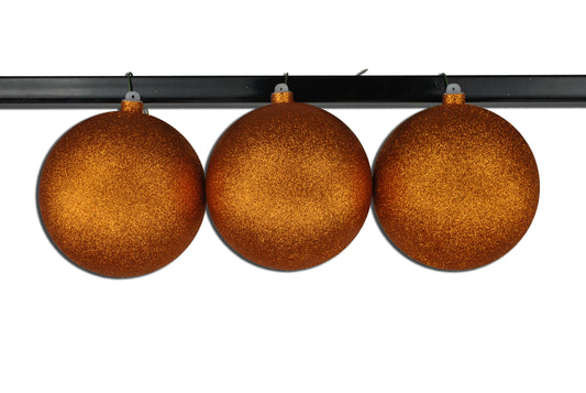 3 Pack 150mm 6" Orange Glitter Ball Ornament with Wire