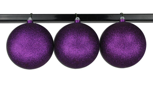 3 Pack 150mm 6" Purple Glitter Ball Ornament with Wire