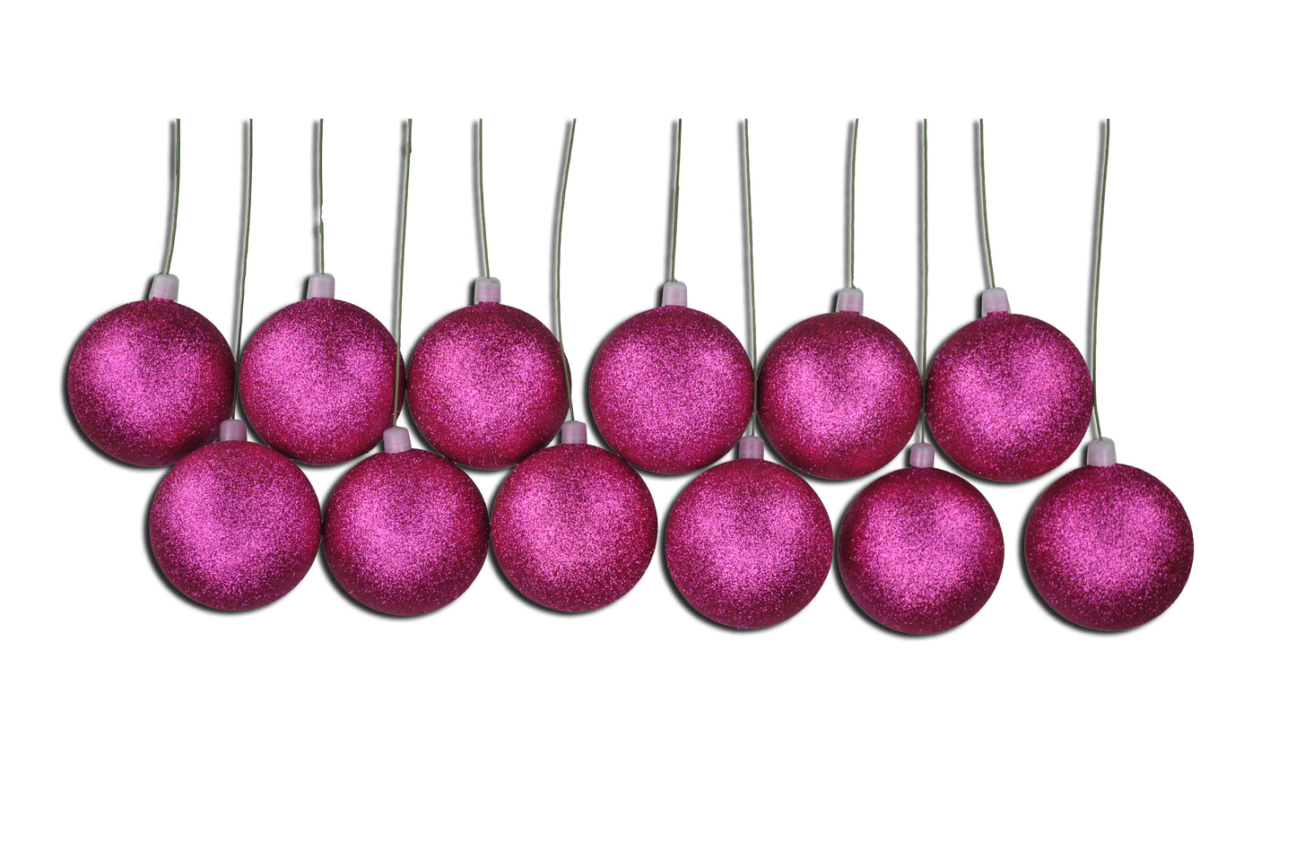 12 Pack 60mm 2.5" Glitter Pink Ball Ornament with Wire