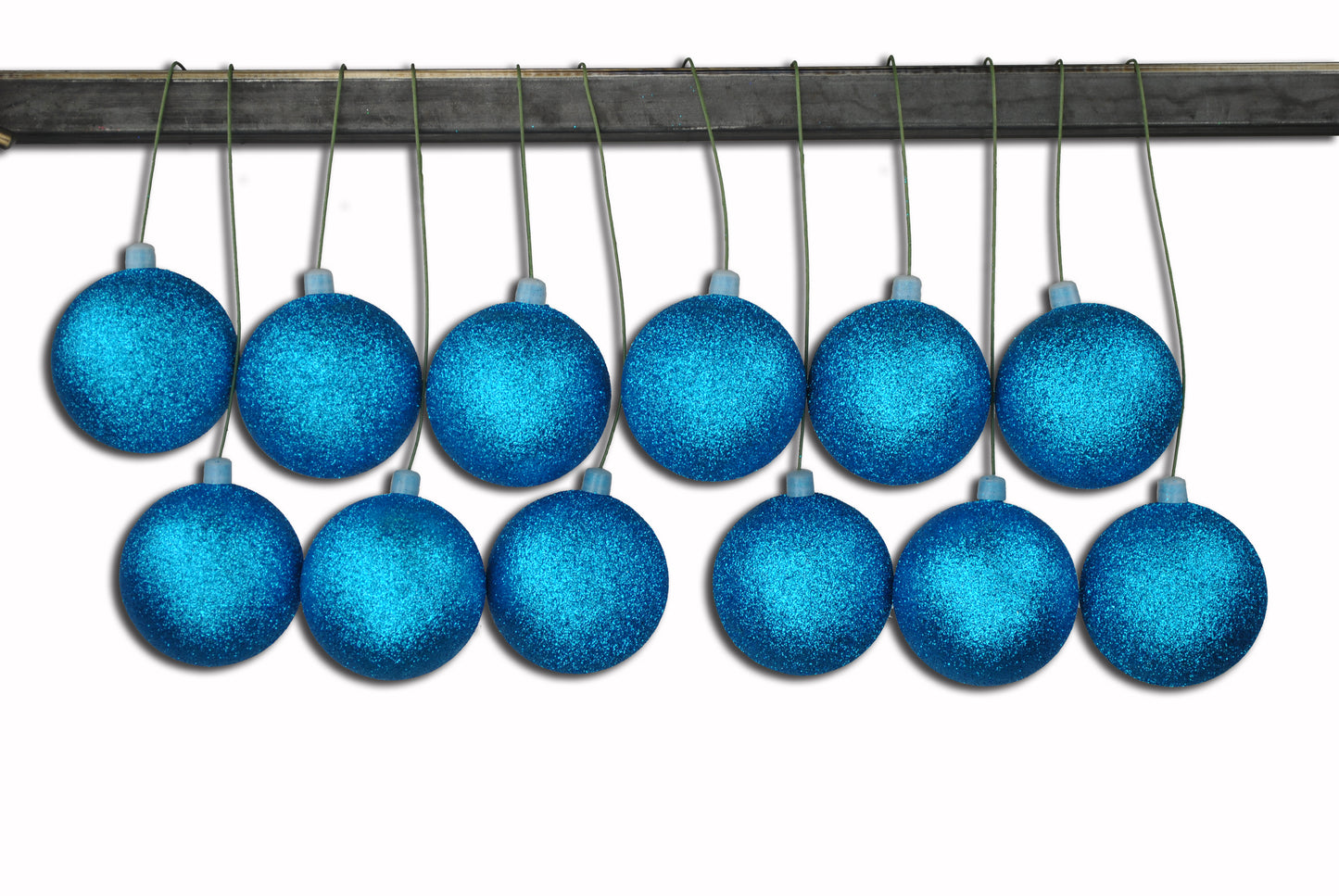 12 Pack 70mm 2.75" Aqua Glitter Ball Ornament with Wire