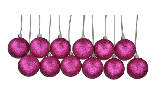 12 Pack 80mm 3" Pink Glitter Ball Ornament with Wire