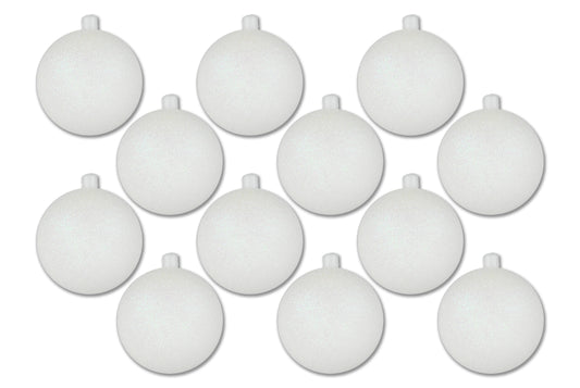 12 Pack 80mm 3" White Glitter Ball Ornament with Wire