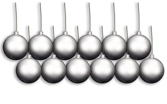 12 Pack 60mm 2.5" Matte Silver Ball Ornament UV Coated with Wire