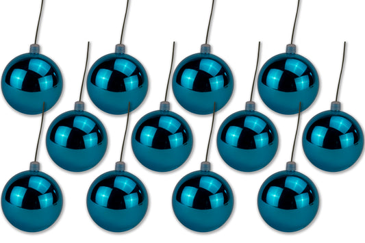 12 Pack 100mm 4" Shiny Aqua Ball Ornament with Wire and UV Coating