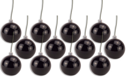 12 Pack 100mm 4" Shiny Black Ball Ornament with Wire and UV Coating