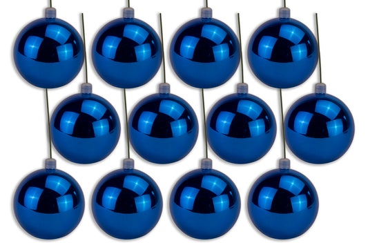 12 Pack 100mm 4" Shiny Blue Ball Ornament with Wire and UV Coating