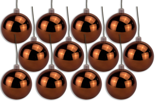 12 Pack 100mm 4" Shiny Brown Ball Ornament with Wire and UV Coating