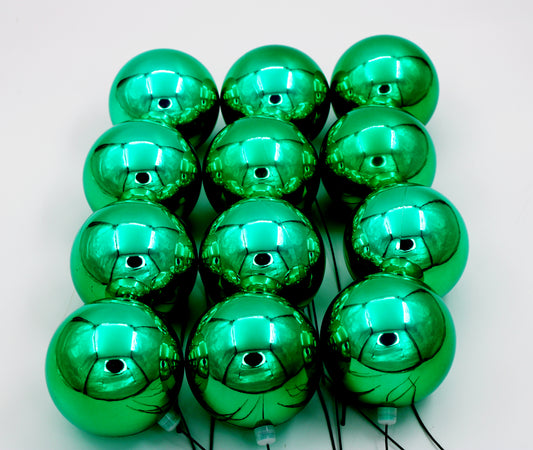 12 Pack 100mm 4" Shiny Forest Green Ball Ornament with Wire and UV Coating