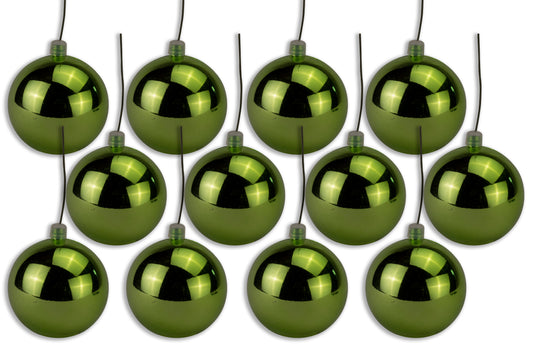 12 Pack 100mm 4" Shiny Lime Green Ball Ornament with Wire and UV Coating