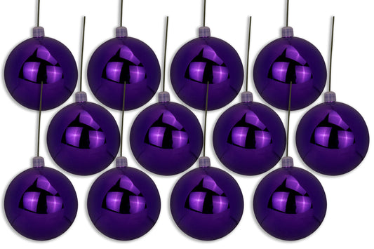 12 Pack 100mm 4" Shiny Purple Ball Ornament with Wire and UV Coating