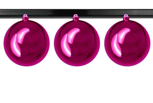 3 Pack 150mm 6" Shiny Pink Ball Ornament UV Coated with Wire