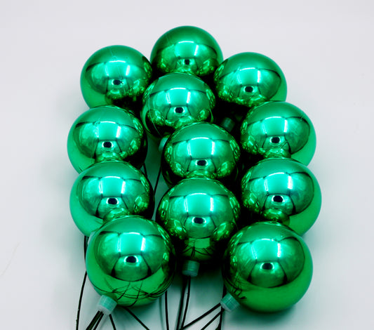 12 Pack 60mm 2.5" Shiny Forest Green Ball Ornament with Wire and UV Coating