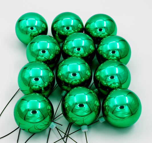 12 Pack 70mm 2.75" Shiny Forest Green with Wire and UV Coating