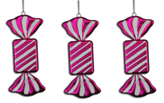 8" Fuchsia & White Flat Rectangle Ornaments 3 Pack