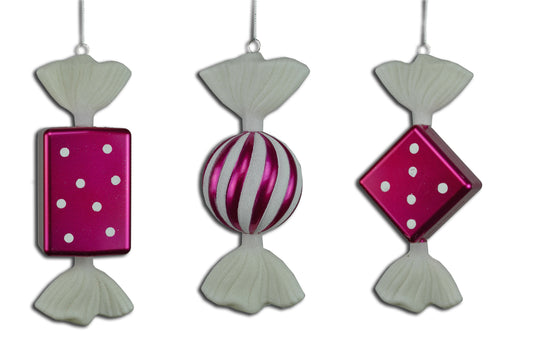 Fuchsia & White Candy Ornaments 3 Pack