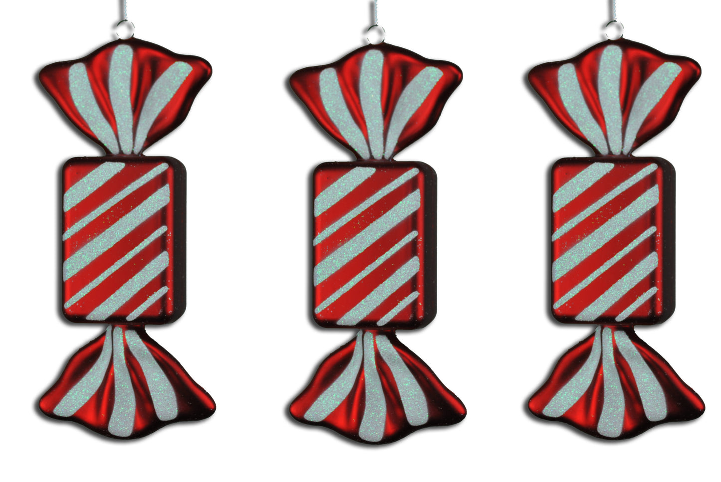 8" Red & White Flat Rectangle Ornaments 3 Pack