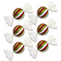 6 Pack of Red, Lime Green, and White Candy Ornaments with White Glitter Wrapper Ends