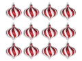 12 Pack of Red and White Glitter Striped Onion Ornaments