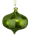 4 Pack of Lime Green and Sage Checkered Onion Ornaments with Glitter Enhancements