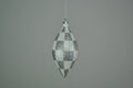 4 Pack of White and Silver Checkered Teardrop Ornaments with Glitter Enhancements