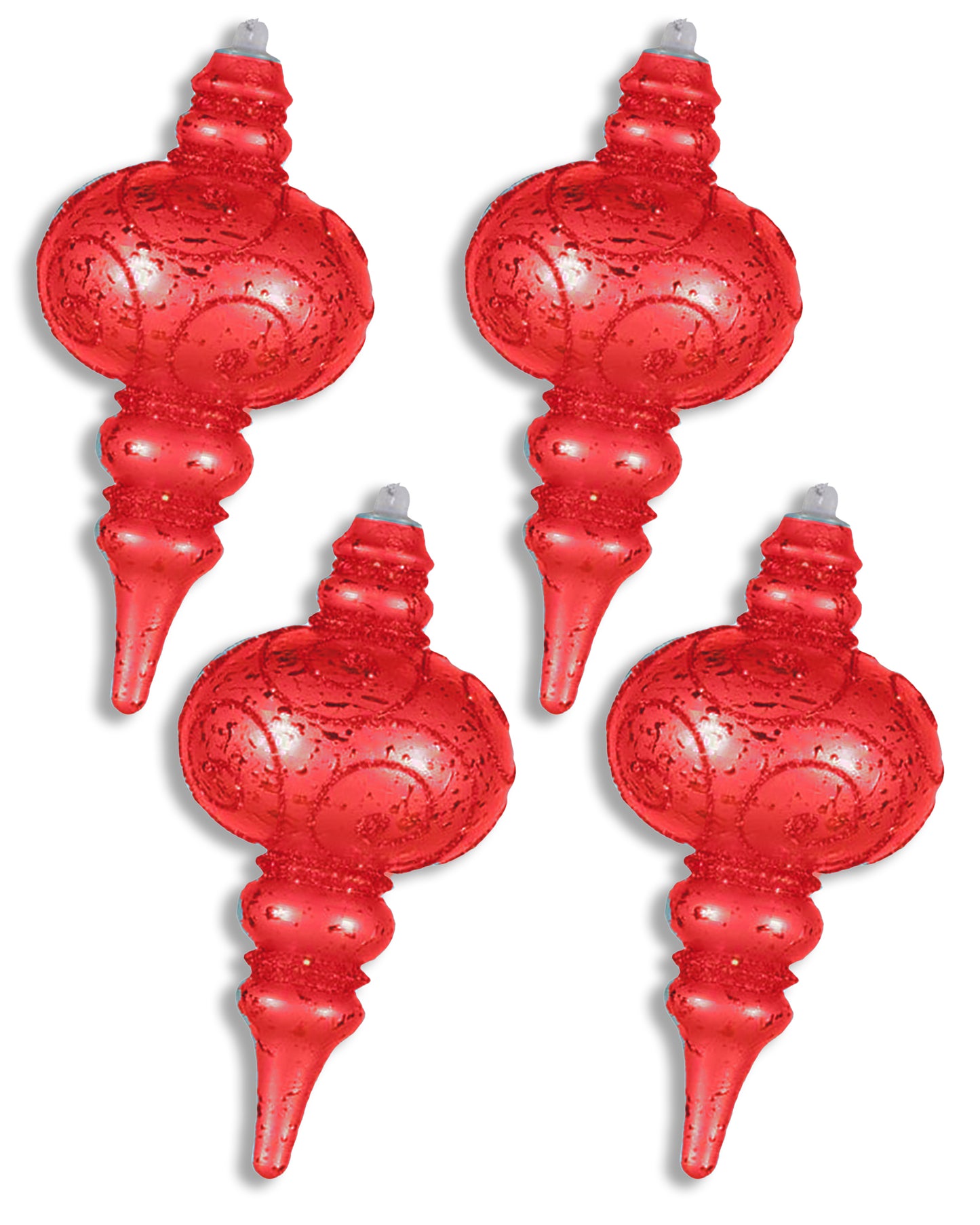 4 Pack 7" Red Finial Ornament with Red Glitter